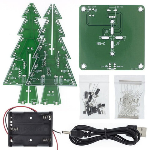 Three-Dimensional 3D Christmas Tree LED DIY Kit Red/Green/Yellow LED Flash Circuit Kit Electronic Fun Suite