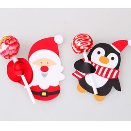 Christmas Bakery Decoration Cute Santa Claus Penguin Lollipop Paper Card Decorative Card Inserts