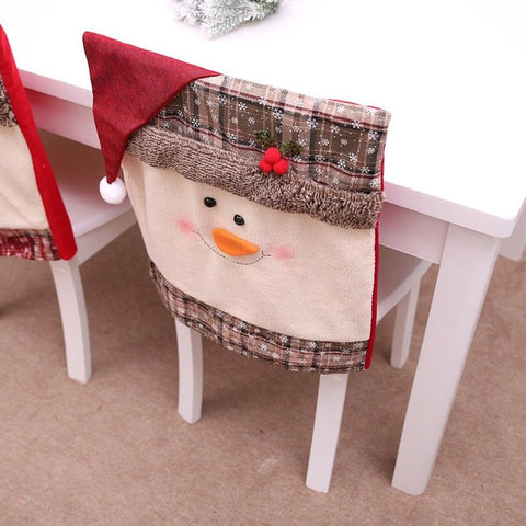 Christmas Decoration Home Decor Hat Back Chair Cover Decor Restaurant Hotel Square Stool Snow Man Furniture Decoration