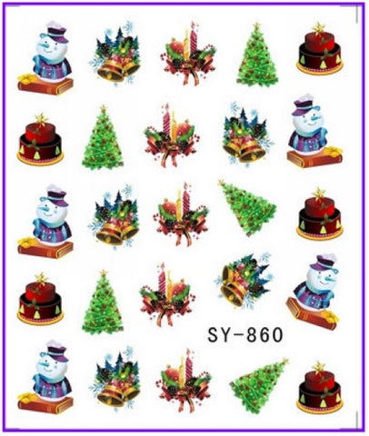 GLITTER WATER DECAL NAIL ART NAIL STICKER Xmas Christmas Santa Clause Deer SY855-860