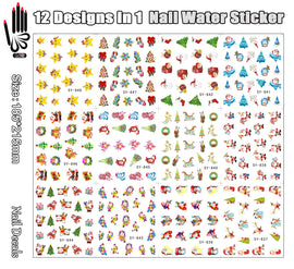 12 Sheets/Lot Nail Water Decal SY837-848 Noel Mix Christmas Gift Nail Art Water Transfer Sticker For Nail(12 DESIGNS IN 1)