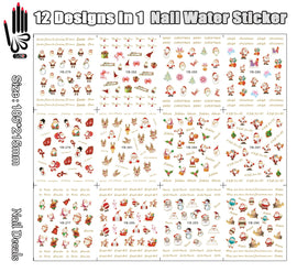12 Sheets/Lot Nail Decal YB277-288 Noel Red Santa Claus Christmas Nail Art Water Transfer Sticker For Nail(12 DESIGNS IN 1)