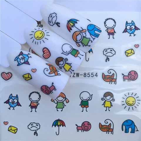 WUF 1 Sheet New Designs Flower Glitter Nail Sticker Water Transfer Animal Styles/Christmas Series Nail Art Decals