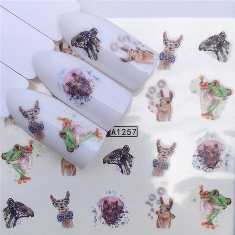 WUF 1 Sheet New Designs Flower Glitter Nail Sticker Water Transfer Animal Styles/Christmas Series Nail Art Decals