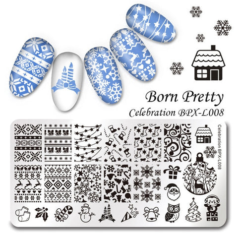 BORN PRETTY 1PC Christmas Nail Stamping Template Flower Animal Geometry Love Valentine's Day Rectangle Nail Art Stamping Plate