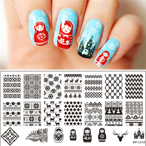 BORN PRETTY 1PC Christmas Nail Stamping Template Flower Animal Geometry Love Valentine's Day Rectangle Nail Art Stamping Plate