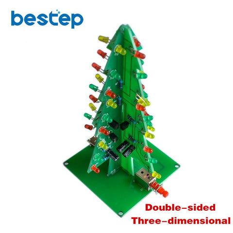 Three-Dimensional 3D Christmas Tree LED DIY Kit Red/Green/Yellow RGB LED Flash Circuit Kit Electronic Fun Suite