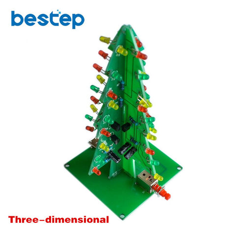 Three-Dimensional 3D Christmas Tree LED DIY Kit Red/Green/Yellow RGB LED Flash Circuit Kit Electronic Fun Suite